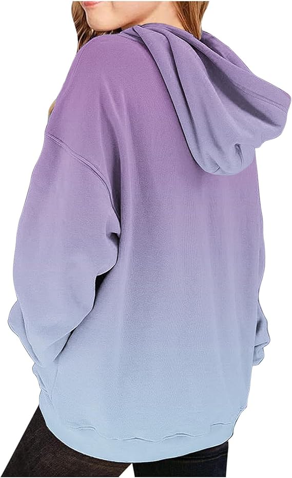 Cute Hoodies for Teen Girls Trendy Preppy Hooded Sweatshirts Oversized Long Sleeve Shirts Gradient Clothes for Girls - Image 2