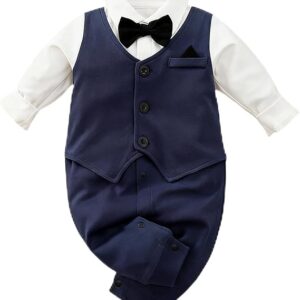 Baby Boys Tuxedo Romper Long Sleeve Infant Clothes One Piece Jumpsuit Outfit