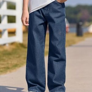 Haloumoning Boys Baggy Jeans Kids Casual Straight Leg Loose Fit Denim Pants with Pockets 5-14 Years
