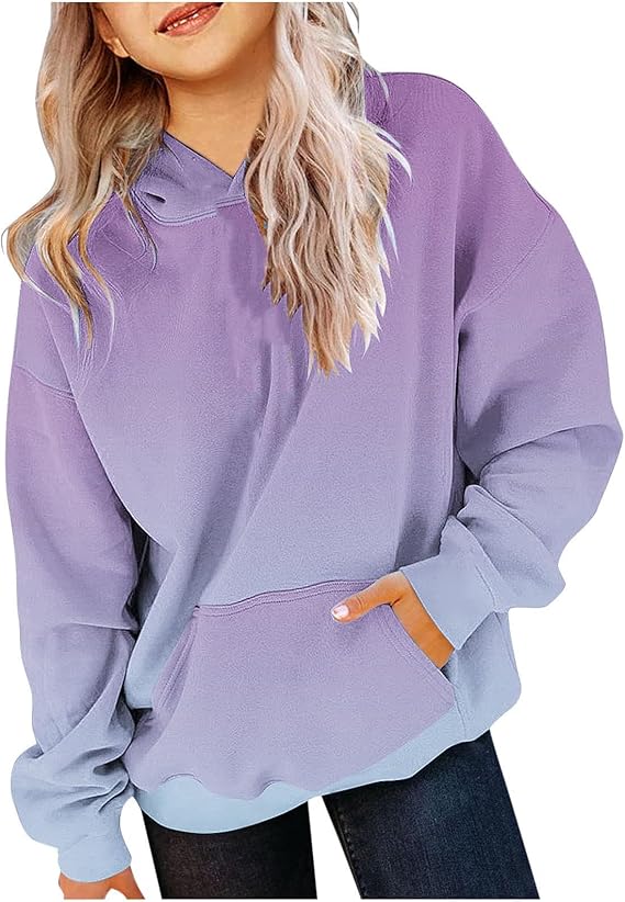 Cute Hoodies for Teen Girls Trendy Preppy Hooded Sweatshirts Oversized Long Sleeve Shirts Gradient Clothes for Girls