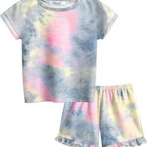 Arshiner Girls 2-Piece Tie Dye Pajamas Set Trendy Lounge Set Kids Sleepwear
