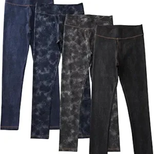 4 Pack Girls Jeggings Girls Imitation Denim Print Leggings Girl's Stretchy Pants Kids High Waist Slim Pants