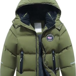 Kids Boy's Winter Coat Fleece Lined Waterproof Jacket Puffy Cotton Coat Thick Hooded Down Outdoor Coats