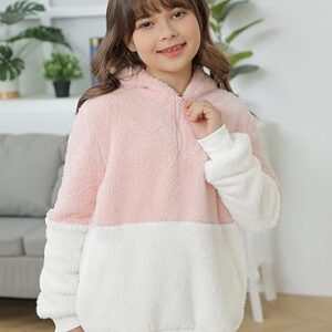 Haloumoning Girls Fuzzy Fleece Pullover Hoodies Sweatshirt Casual Loose Outwear Coat with Pockets 4-15 Years