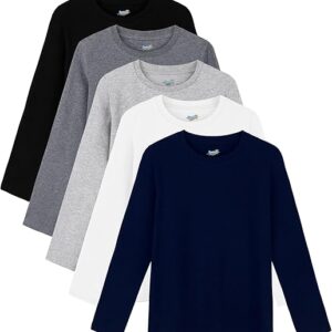 Semois 5 Pack Boys Long Sleeve Shirts Boys' Cotton Crew Neck Basic Tees Soft Kids' Long Sleeve T-Shirts Top
