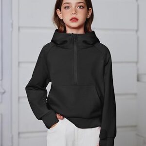 Arshiner Girls Half Zip Sweatshirt Fleece Hooded Pullover for Teen Long Sleeve Tops Fall Winter Clothes Thumb Hole