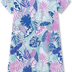 Topgal Teen/Little Girls Nightgown - Summer Short Sleeves Trendy Tie-Dye Butterfly Breakfast Nightdress Pajama Size 6-16