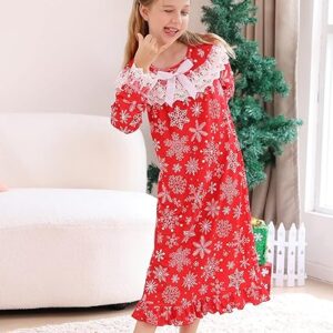 uideazone Girl Nightgowns Lace Print Sleepwear Lightweight Nightdress Soft Princess Pajamas Dress 4-12 Years