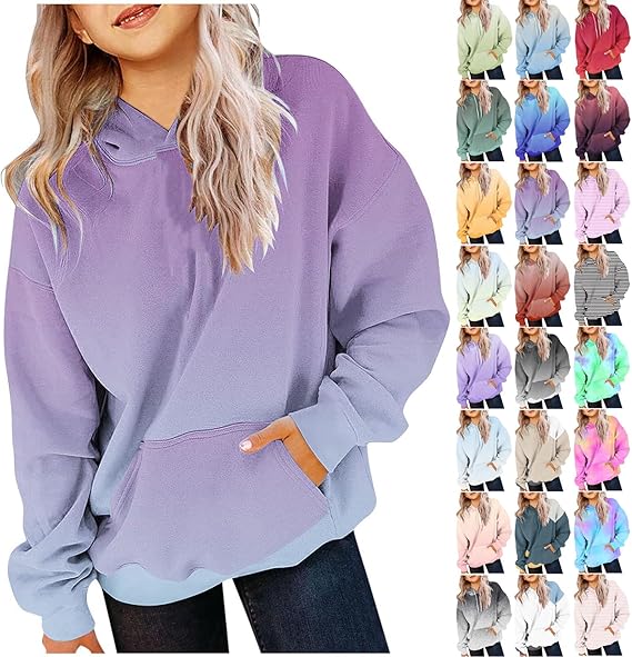 Cute Hoodies for Teen Girls Trendy Preppy Hooded Sweatshirts Oversized Long Sleeve Shirts Gradient Clothes for Girls - Image 3