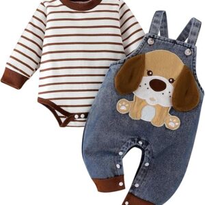 Baby Boy Clothes Fall Winter Outfit Cute Romper Striped Long Sleeve Romper Cartoon Denim Jumpsuit Pants 0-18 Months