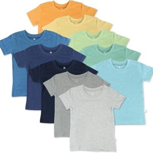 HonestBaby 10-Pack Short Sleeve T-shirts 100% Organic Cotton Baby, Toddler, Little Kids, Boys, Girls, Unisex