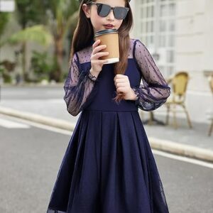 Arshiner Girls Dresses Contrast Mesh Puff Long Sleeve Mock Neck Formal Party A Line Short Tulle Dress