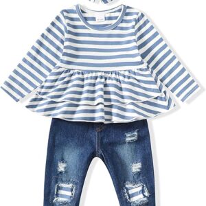 Baby Girl Clothes Toddler Girls Winter Outfits Infant Clothing Ruffle Top Denim Pants Jeans Cute Fall Outfit Set