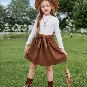 Arshiner Girls Dresses Long Sleeve Rib Knit Plaid Patchwork Belted Dress with Pockets