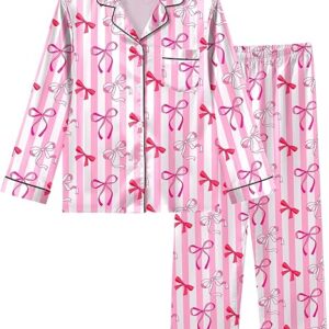 Sylfairy Girls Pajamas Silk PJS Set Satin Sleepwear Long Sleeve Jammies for Kids Button-Down Nightwear Loungewear 3-16 Years